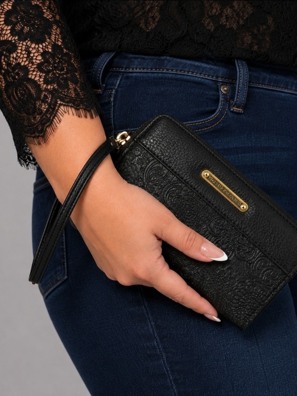 Stone Mountain USA | Black Boho Chic Embossed Paisley Checkbook Wristlet Wallet